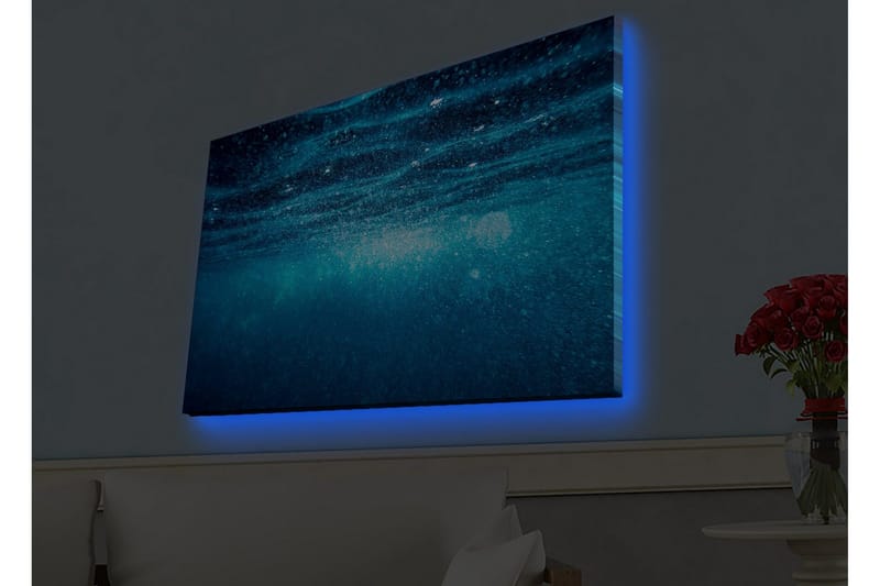 Lerretsbilde med LED-belysning - Dypblått sjølandskap med lysrefleksjoner - Mørk blå / Turkis - Interiør - Maleri & posters - Lerretsbilder