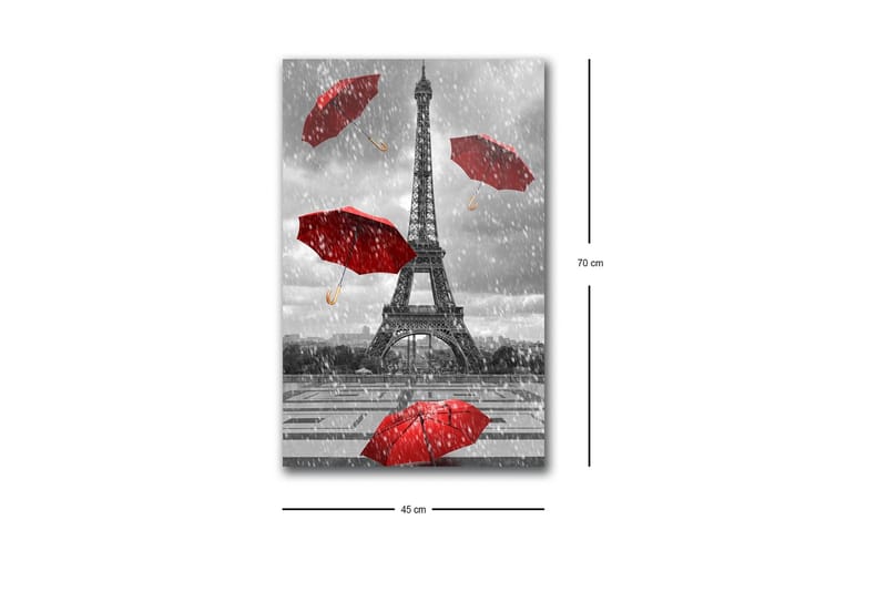Lerretsbilde med LED-belysning - Eiffeltårnet omgitt av røde paraplyer i regnvær - Rød / Grå - Interiør - Maleri & posters - Lerretsbilder