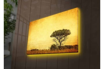 Lerretsbilde med LED-belysning - Ensomt tresilhuett mot en gyllen himmel - Gull / Brun / Svart - Interiør - Maleri & posters - Lerretsbilder