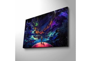 Lerretsbilde med LED-belysning - Fantastisk romscene med en mann og en hund på en planet - Lilla / Blå / Rosa - Interiør - Maleri & posters - Lerretsbilder