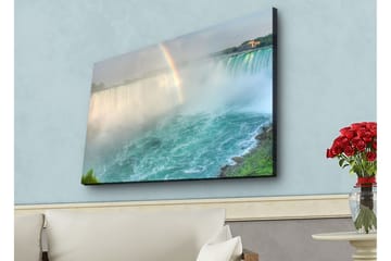 Lerretsbilde med LED-belysning - Fantastisk utsikt over Niagarafallene med en regnbue i bakgrunnen - Turkis / Grønn / Grå - Interiør - Maleri & posters - Lerretsbilder