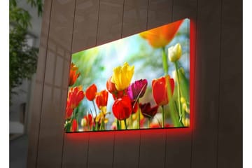 Lerretsbilde med LED-belysning - Fargerik bukett med tulipaner - Rød / Gul / Lilla - Interiør - Maleri & posters - Lerretsbilder