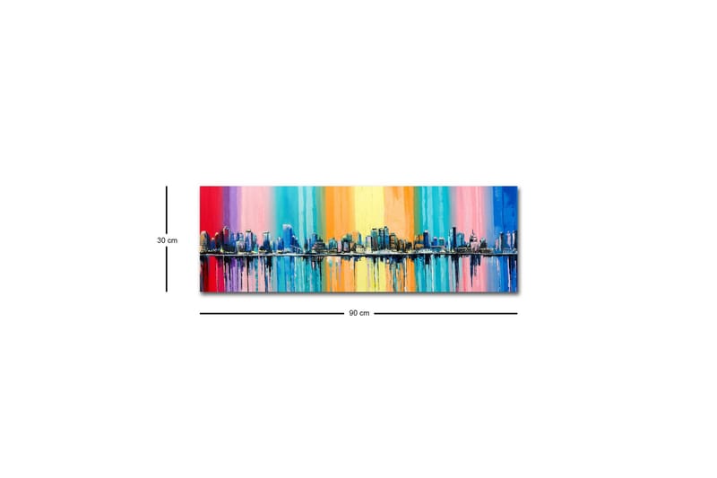 Lerretsbilde med LED-belysning - Fargerik bybilde med skyline og refleksjoner i vann - Blå / Rosa / Oransje - Interiør - Maleri & posters - Lerretsbilder