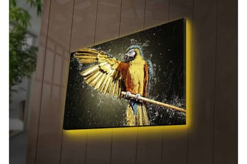 Lerretsbilde med LED-belysning - Fargerik papegøye med utstrakte vinger - Gull / Blå / Grønn - Interiør - Maleri & posters - Lerretsbilder
