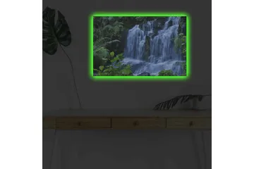 Lerretsbilde med LED-belysning - Foss omgitt av frodig grøntområde - Grønn / Blå / Hvit - Interiør - Maleri & posters - Lerretsbilder