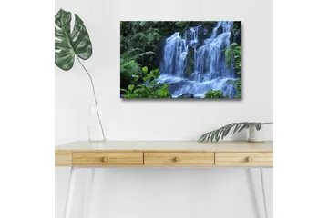 Lerretsbilde med LED-belysning - Foss omgitt av frodig grøntområde - Grønn / Blå / Hvit - Interiør - Maleri & posters - Lerretsbilder