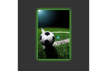 Lerretsbilde med LED-belysning - Fotball på grønn plen - Grønn / Svart / Hvit - Interiør - Maleri & posters - Lerretsbilder