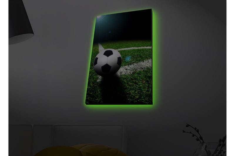 Lerretsbilde med LED-belysning - Fotball på grønn plen - Grønn / Svart / Hvit - Interiør - Maleri & posters - Lerretsbilder