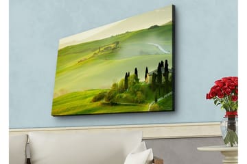 Lerretsbilde med LED-belysning - Frodig landskap med bølgende grønne åser og sypresser - Grønn / Lys grønn / Brun - Interiør - Maleri & posters - Lerretsbilder