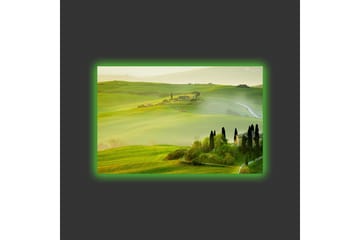 Lerretsbilde med LED-belysning - Frodig landskap med bølgende grønne åser og sypresser - Grønn / Lys grønn / Brun - Interiør - Maleri & posters - Lerretsbilder