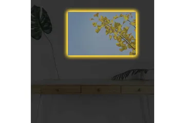 Lerretsbilde med LED-belysning - Ginkgoblader mot en klar blå himmel - Gul / Blå - Interiør - Maleri & posters - Lerretsbilder