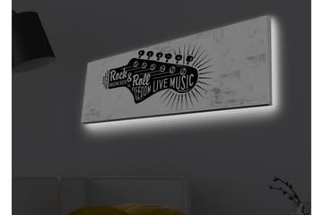 Lerretsbilde med LED-belysning - Gitar med tekst som hyller rockemusikk og frihet - Svart / Hvit - Interiør - Maleri & posters - Lerretsbilder