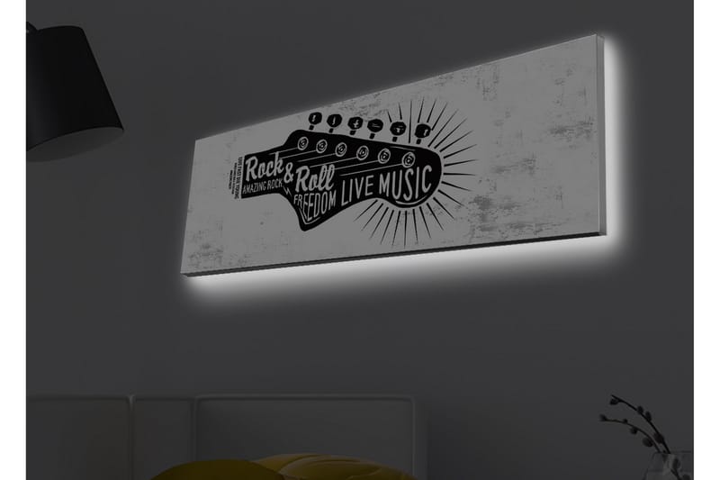 Lerretsbilde med LED-belysning - Gitar med tekst som hyller rockemusikk og frihet - Svart / Hvit - Interiør - Maleri & posters - Lerretsbilder