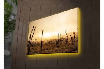 Lerretsbilde med LED-belysning - Goldt landskap med døde trestammer - Mørk brun / Beige / Grå - Interiør - Maleri & posters - Lerretsbilder