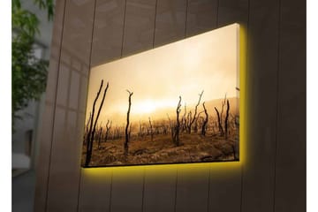 Lerretsbilde med LED-belysning - Goldt landskap med døde trestammer - Mørk brun / Beige / Grå - Interiør - Maleri & posters - Lerretsbilder