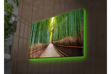 Lerretsbilde med LED-belysning - Grønn bambusskog med en sti som fører gjennom trærne - Grønn / Brun - Interiør - Maleri & posters - Lerretsbilder