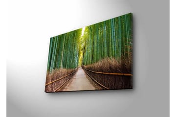 Lerretsbilde med LED-belysning - Grønn bambusskog med en sti som fører gjennom trærne - Grønn / Brun - Interiør - Maleri & posters - Lerretsbilder