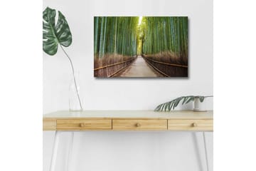 Lerretsbilde med LED-belysning - Grønn bambusskog med en sti som fører gjennom trærne - Grønn / Brun - Interiør - Maleri & posters - Lerretsbilder