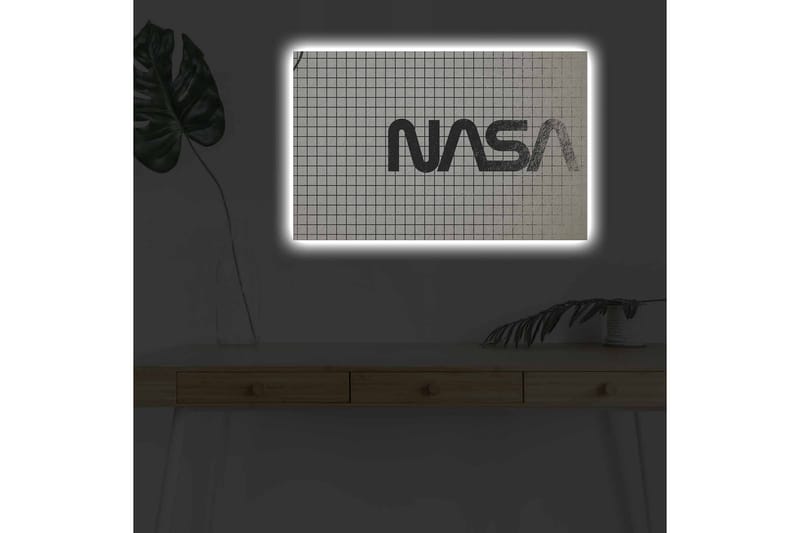 Lerretsbilde med LED-belysning - Grafisk fremstilling av NASA-logoen på et rutete mønster - Svart / Hvit / Grå - Interiør - Maleri & posters - Lerretsbilder