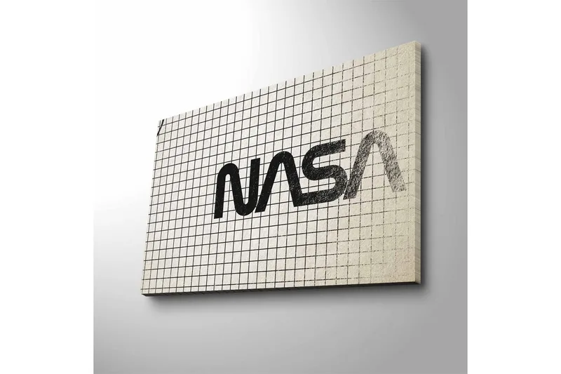 Lerretsbilde med LED-belysning - Grafisk fremstilling av NASA-logoen på et rutete mønster - Svart / Hvit / Grå - Interiør - Maleri & posters - Lerretsbilder