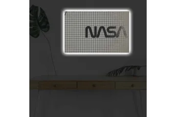 Lerretsbilde med LED-belysning - Grafisk fremstilling av NASA-logoen på et rutete mønster - Svart / Hvit / Grå - Interiør - Maleri & posters - Lerretsbilder