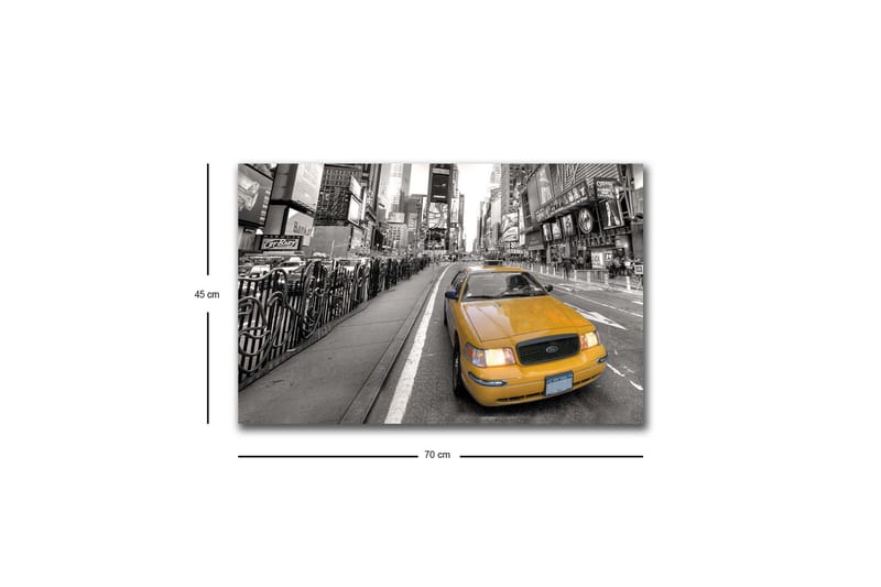 Lerretsbilde med LED-belysning - Gul taxi i et svart-hvitt bybilde av Times Square - Gul / Svart / Grå - Interiør - Maleri & posters - Lerretsbilder
