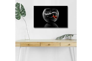 Lerretsbilde med LED-belysning - Gullfisk som svømmer i en glassbeholder med vannsprut - Svart / Rød / Gjennomsiktig - Interiør - Maleri & posters - Lerretsbilder