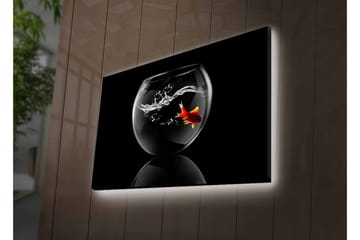 Lerretsbilde med LED-belysning - Gullfisk som svømmer i en glassbeholder med vannsprut - Svart / Rød / Gjennomsiktig - Interiør - Maleri & posters - Lerretsbilder