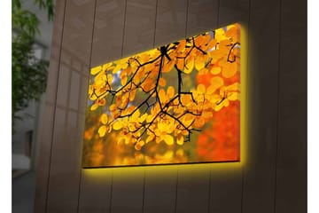 Lerretsbilde med LED-belysning - Gyldne høstblader som henger fra en gren - Gull / Grønn / Oransje - Interiør - Maleri & posters - Lerretsbilder