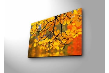 Lerretsbilde med LED-belysning - Gyldne høstblader som henger fra en gren - Gull / Grønn / Oransje - Interiør - Maleri & posters - Lerretsbilder