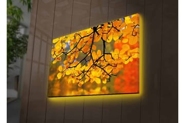 Lerretsbilde med LED-belysning - Gyldne høstblader som henger fra en gren - Gull / Grønn / Oransje - Interiør - Maleri & posters - Lerretsbilder
