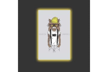 Lerretsbilde med LED-belysning - Hipster-stil katt i klær og briller - Gul / Brun / Hvit - Interiør - Maleri & posters - Lerretsbilder