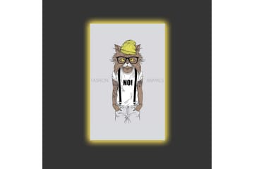 Lerretsbilde med LED-belysning - Hipster-stil katt i klær og briller - Gul / Brun / Hvit - Interiør - Maleri & posters - Lerretsbilder