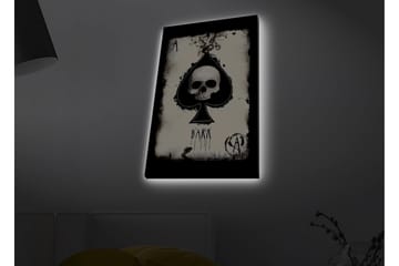 Lerretsbilde med LED-belysning - Hodeskalle i spadeform med mørke elementer - Svart / Hvit / Grå - Interiør - Maleri & posters - Lerretsbilder