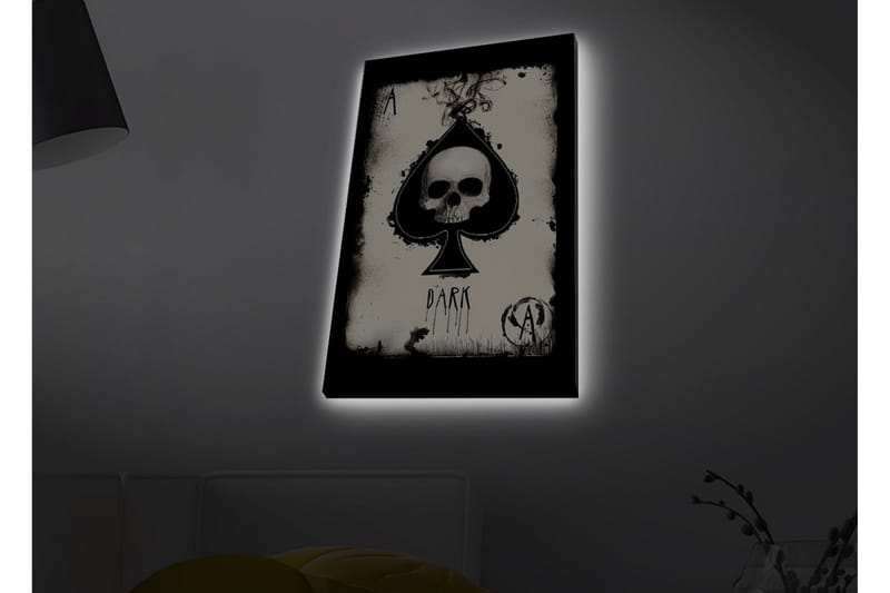 Lerretsbilde med LED-belysning - Hodeskalle i spadeform med mørke elementer - Svart / Hvit / Grå - Interiør - Maleri & posters - Lerretsbilder