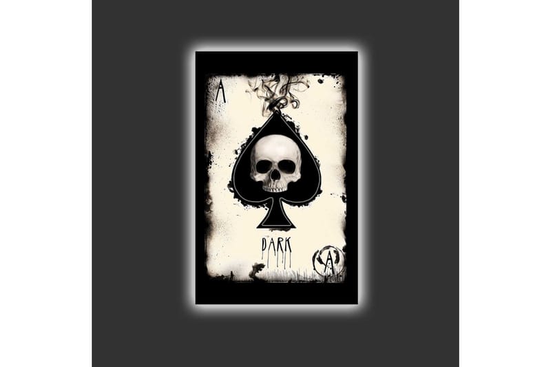 Lerretsbilde med LED-belysning - Hodeskalle i spadeform med mørke elementer - Svart / Hvit / Grå - Interiør - Maleri & posters - Lerretsbilder