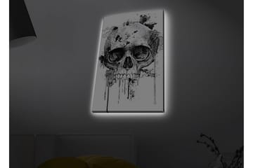 Lerretsbilde med LED-belysning - Hodeskalle med abstrakte blekkdetaljer - Svart / Grå - Interiør - Maleri & posters - Lerretsbilder