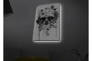 Lerretsbilde med LED-belysning - Hodeskalle med abstrakte blekkdetaljer - Svart / Grå - Interiør - Maleri & posters - Lerretsbilder