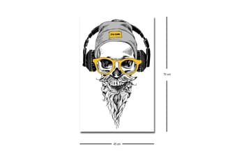 Lerretsbilde med LED-belysning - Hodeskalle med hodetelefoner og briller i moderne stil - Svart / Gul / Grå - Interiør - Maleri & posters - Lerretsbilder