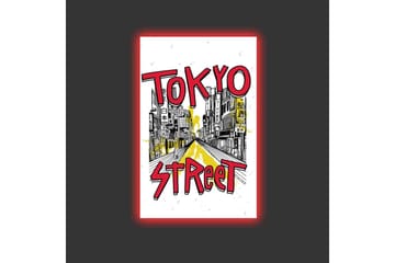 Lerretsbilde med LED-belysning - Illustrasjon av en travel gate i Tokyo med fargerike skilt - Rød / Gul / Svart - Interiør - Maleri & posters - Lerretsbilder