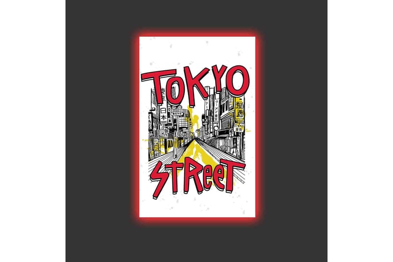 Lerretsbilde med LED-belysning - Illustrasjon av en travel gate i Tokyo med fargerike skilt - Rød / Gul / Svart - Interiør - Maleri & posters - Lerretsbilder
