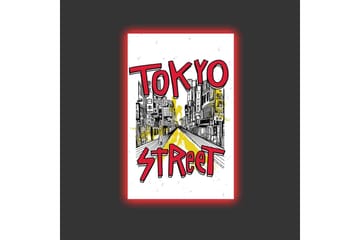 Lerretsbilde med LED-belysning - Illustrasjon av en travel gate i Tokyo med fargerike skilt - Rød / Gul / Svart - Interiør - Maleri & posters - Lerretsbilder