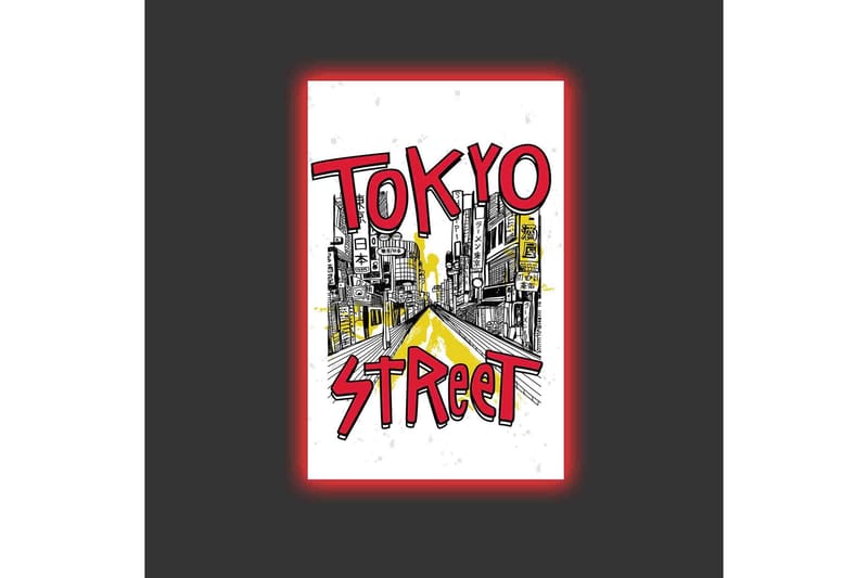 Lerretsbilde med LED-belysning - Illustrasjon av en travel gate i Tokyo med fargerike skilt - Rød / Gul / Svart - Interiør - Maleri & posters - Lerretsbilder