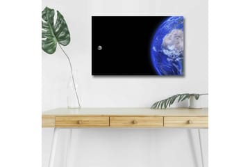 Lerretsbilde med LED-belysning - Jorden og månen i rommet - Blå / Grå / Svart - Interiør - Maleri & posters - Lerretsbilder