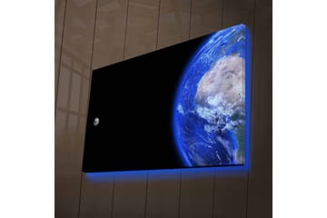 Lerretsbilde med LED-belysning - Jorden og månen i rommet - Blå / Grå / Svart - Interiør - Maleri & posters - Lerretsbilder
