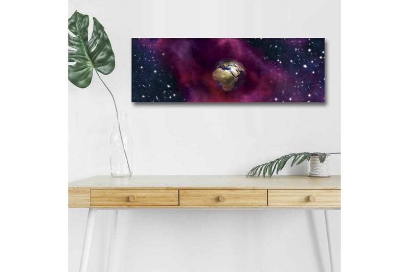 Lerretsbilde med LED-belysning - Jorden omgitt av et stjerneklar rom med fargerike tåker - Lilla / Blå / Gull - Interiør - Maleri & posters - Lerretsbilder