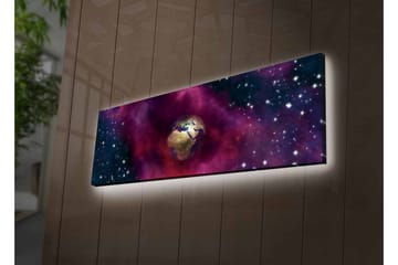 Lerretsbilde med LED-belysning - Jorden omgitt av et stjerneklar rom med fargerike tåker - Lilla / Blå / Gull - Interiør - Maleri & posters - Lerretsbilder