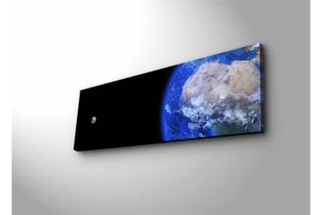 Lerretsbilde med LED-belysning - Jorden sett fra verdensrommet med en måne i bakgrunnen - Blå / Grå / Svart - Interiør - Maleri & posters - Lerretsbilder