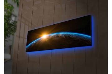 Lerretsbilde med LED-belysning - Jorden sett fra verdensrommet med en soloppgang i horisonten - Blå / Oransje / Svart - Interiør - Maleri & posters - Lerretsbilder