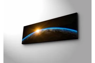 Lerretsbilde med LED-belysning - Jorden sett fra verdensrommet med en soloppgang i horisonten - Blå / Oransje / Svart - Interiør - Maleri & posters - Lerretsbilder